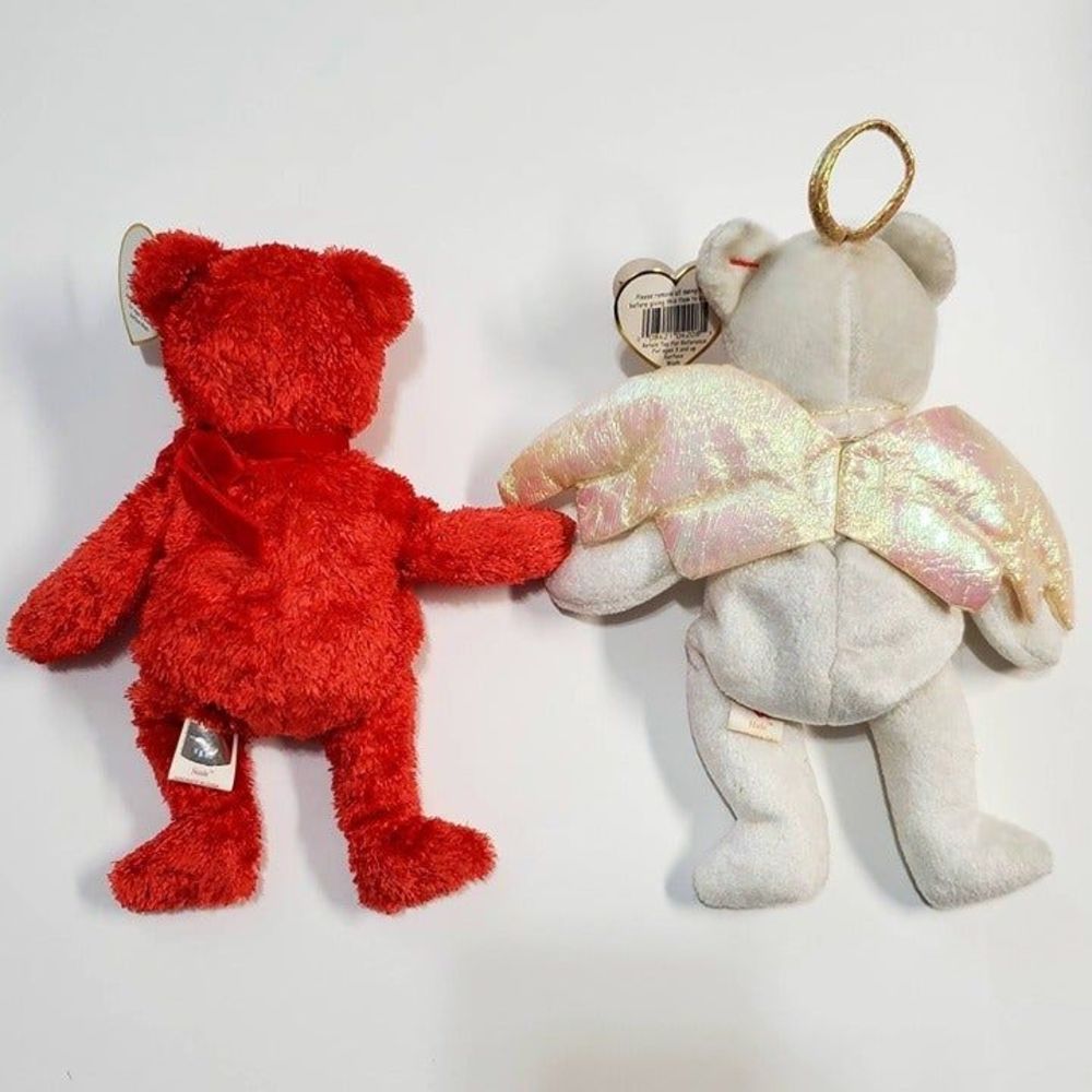 TY Beanie Babies Halo Angel Bear 1998 and Sizzle Red Bear 2001 - Picture 11 of 12